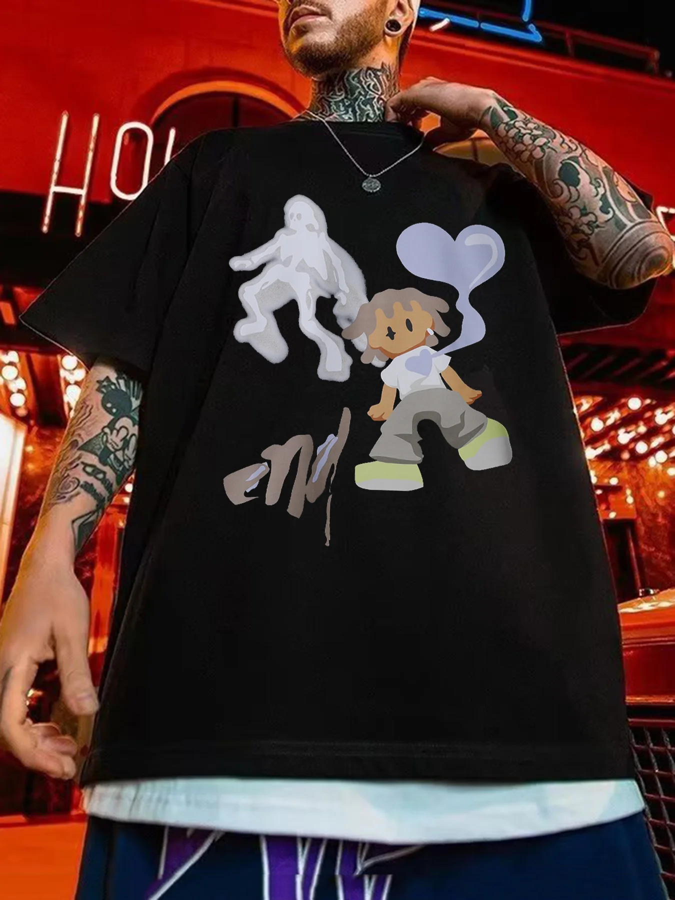 Elastic and Smooth Summer Cartoon Print Tshirt for Men Short Sleeve Y2k Clothing T-shirts Streetwear Graphic Tee