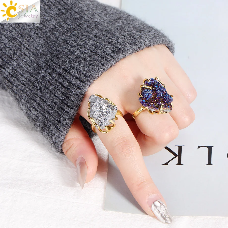 1 шт. нерегулярное кольцо с кристаллами друзы Drusy, роскошное золотого цвета, радужное белое кольцо на палец с камнем, регулируемые ювелирные изделия, подарок на день Святого Валентина H558