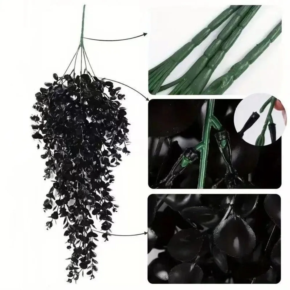 5 Forks Artificial Eucalyptus Leaf Vine Plastic Long Vines Penny Leaf Decor Plant UV Resistant Dark Style Fake Trailing Greenery