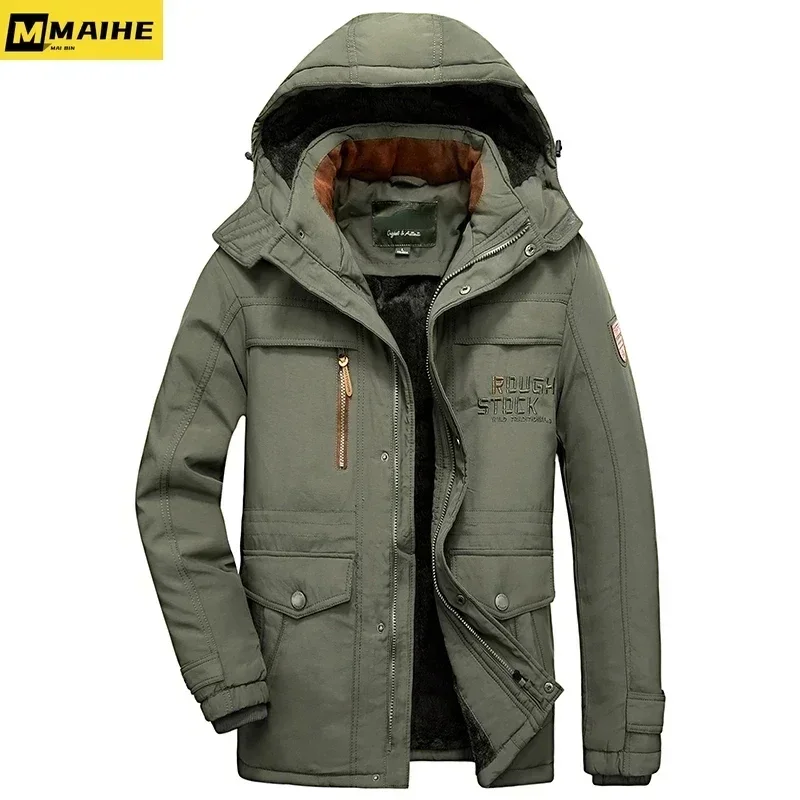 Parkas informales con forro polar grueso para hombre, abrigo cálido con sombrero desmontable, chaqueta de invierno de longitud media para caza y