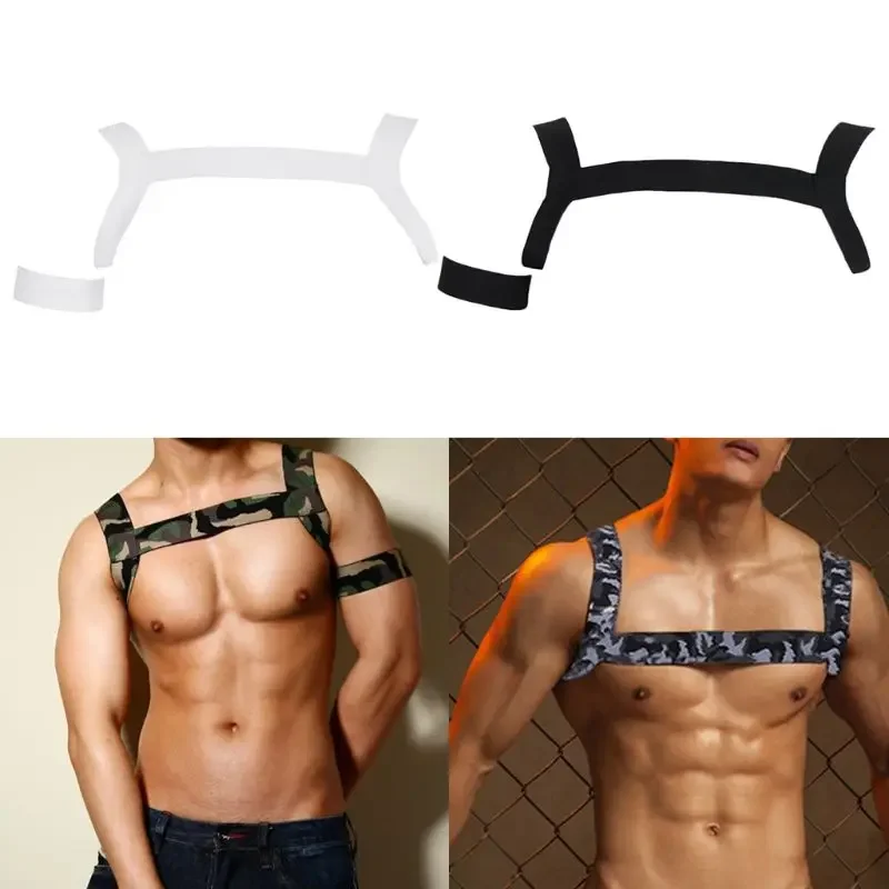 

Mens Shoulder Strap Chest Harness Lingerie Camouflage Printed Elastic Halter Bel