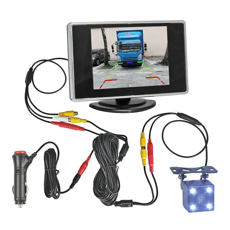 

SMALUCK комплект системы парковки автомобиля 3,5-дюймовый TFT ЖК-дисплей цветной автомобильный монитор заднего вида водостойкая резервная светодиодная камера заднего вида