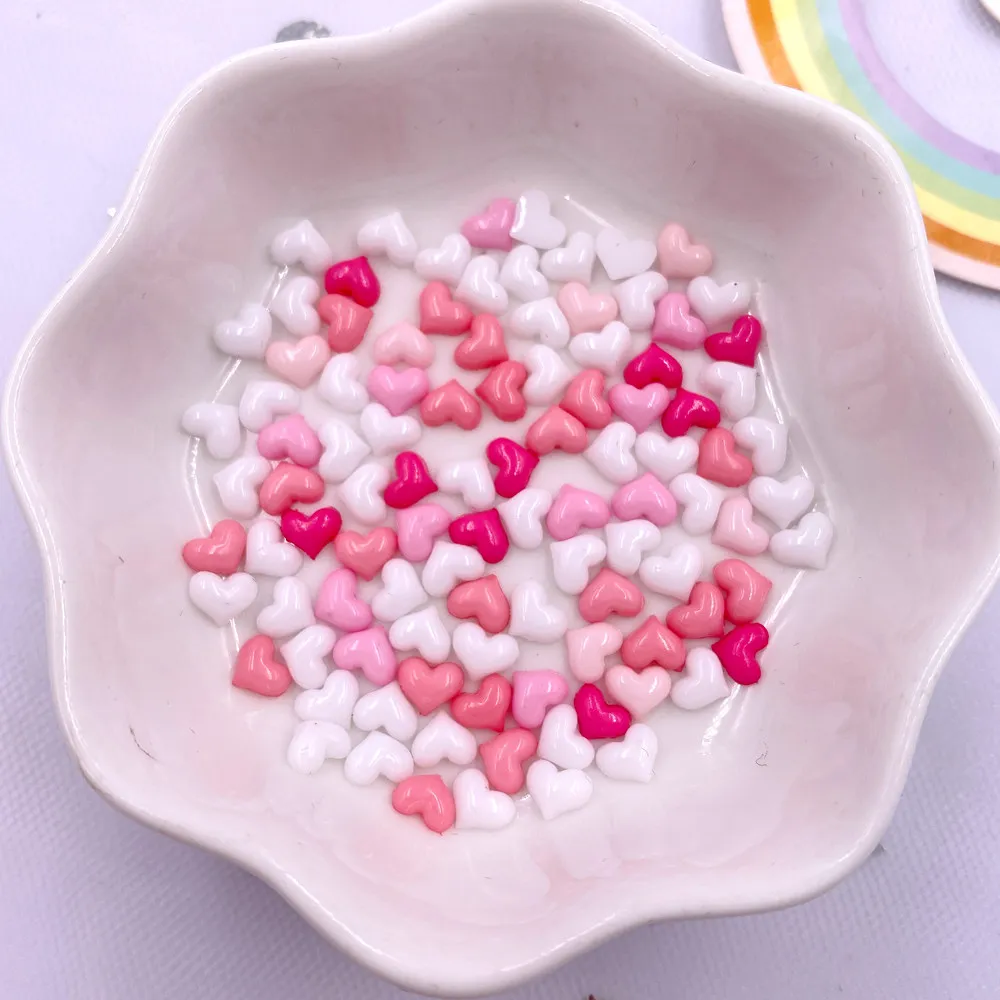 200Pcs Mix 5mm Pink Rose White Heart LOVE Nail Art Flat back Rhinestone Bead Scrapbook DIY Manicures Applique Accessories Crafts