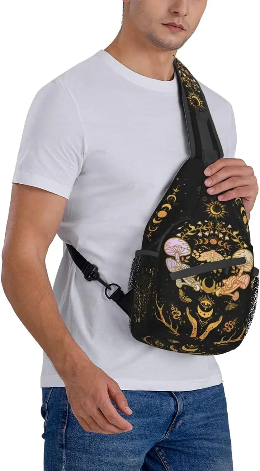 Lua e Lua Crossbody Bolsas para mulheres, Witchy Travel Bags, Sun Moon Sling Bag, Hippie, Cogumelo, Gótico, Witchy Presentes