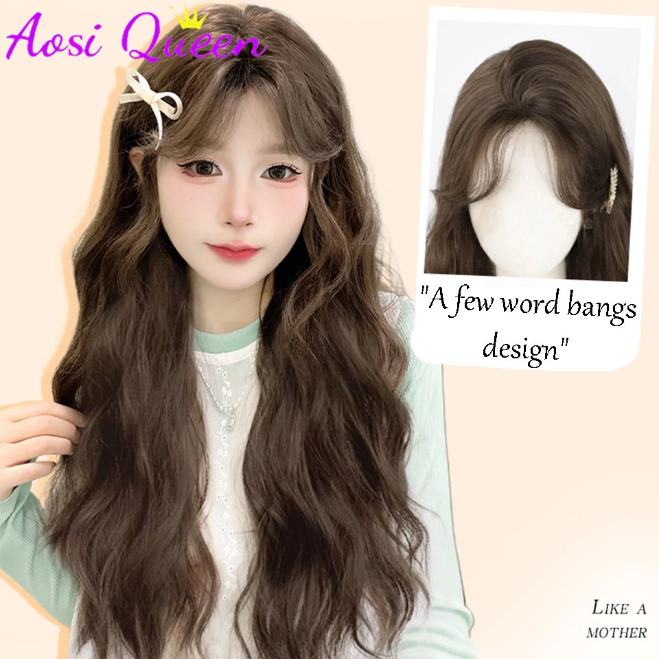 AOSI  Wig Women\'s Long Hair Lolita Wool Curly Middle Parted Bangs Lazy Water Ripple Wig