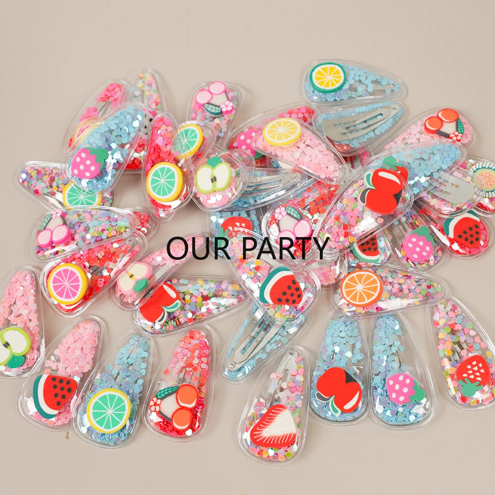 20Pcs Transparent Fruit Theme Sequins Hairpin Jewellery Gift for Kids Girl Birthday Party Favors Baby Shower Pinata Fillers