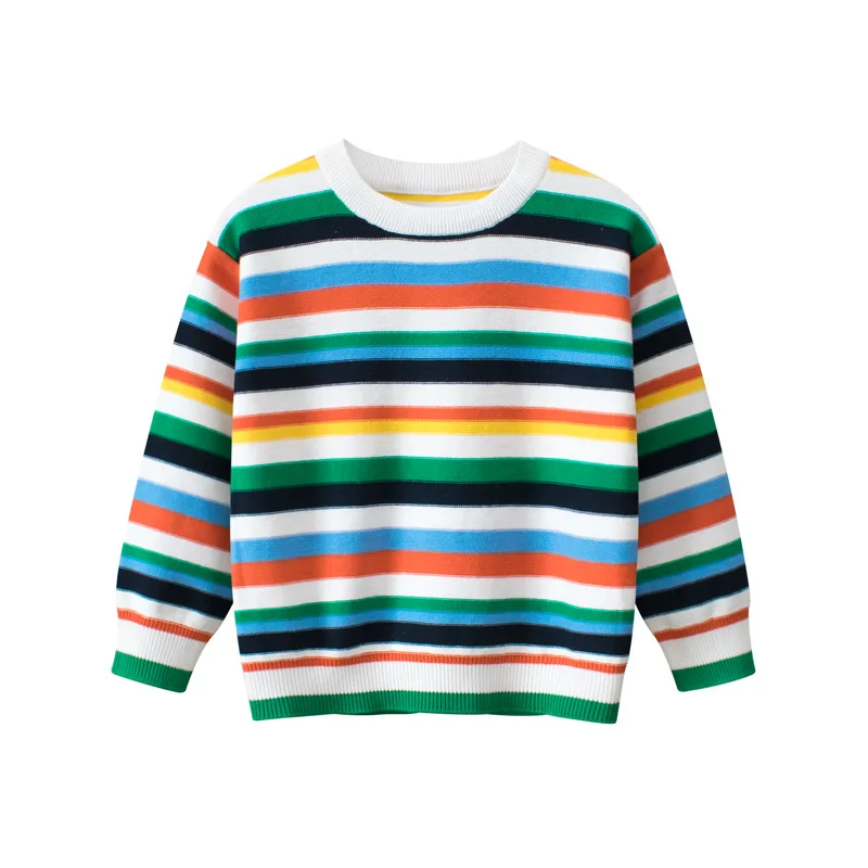 2023 Spring Autumn Children\'s Sweater for Boys Clothes 100% Cotton Stripe Girls Knitwear Casual Sport Sweaters