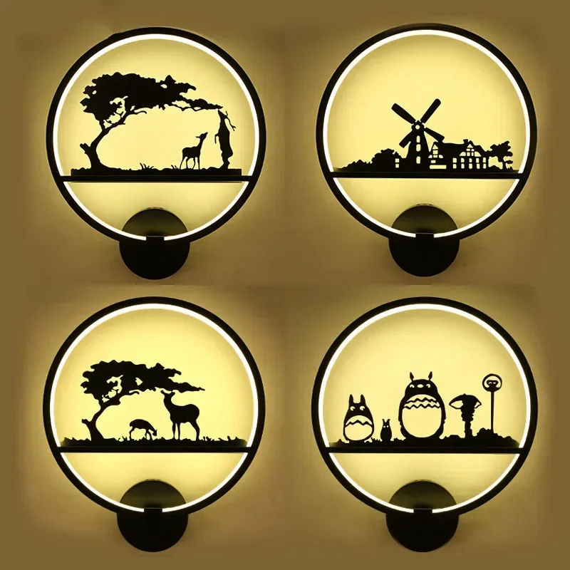 lampes-murales-en-forme-d'animaux-de-dessin-anime-corps-en-aluminium-noir-lampe-led-pour-chambre-d'enfant-chambre-a-coucher-couloir-salon-lumiere-decorative