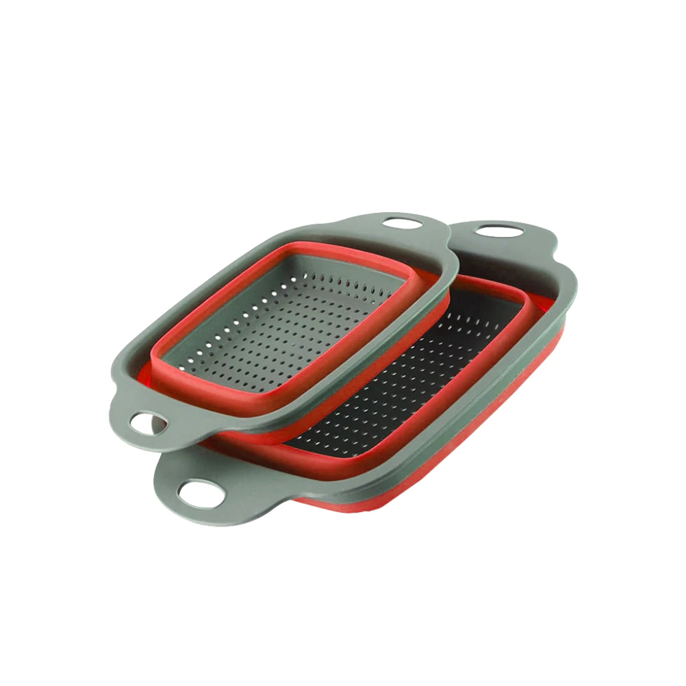 

2Pcs Foldable Kitchen Drainage Basket Red Sink Strainers Storage Fruit Vegetable Wash Portable Collapsible Drainer