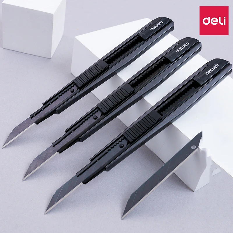 Utilitário Deli Faca Liga de Alumínio Papel de Parede Art Knifes Cortador de Papel Carta Abridor de Metal Lâmina Auto-locking Design Papelaria