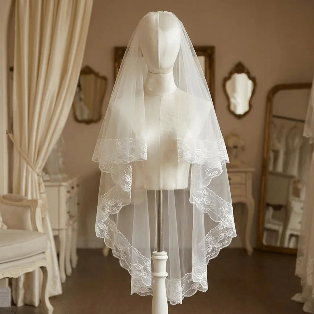 Double Layer Halloween Bridal Veil Black White Floral Edge Ghost Bride Veil Long Length Photo props Lace Tulle Veil
