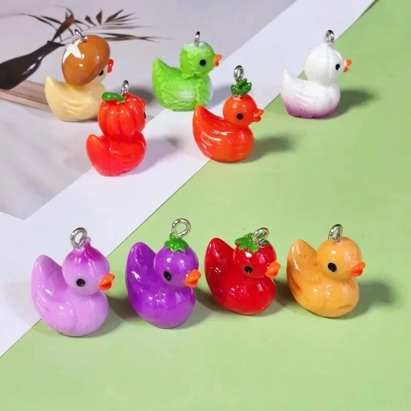 10pcs Cute 3D Vegetable Duck Resin Pendants, Potato Eggplant Onion Garlic Pumpkin Charms Bulk Accessories for Bracelet Earring