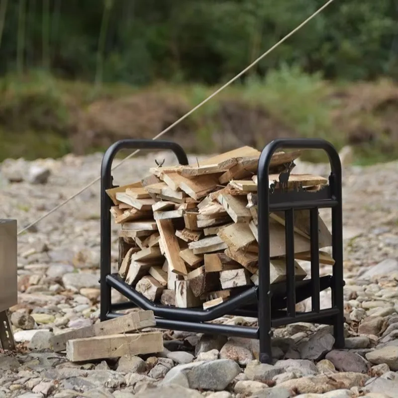 High Quality Black Indoor Outdoor Firewood Racks Small Log Rack Brackets Decorative Fireside Log Holders
