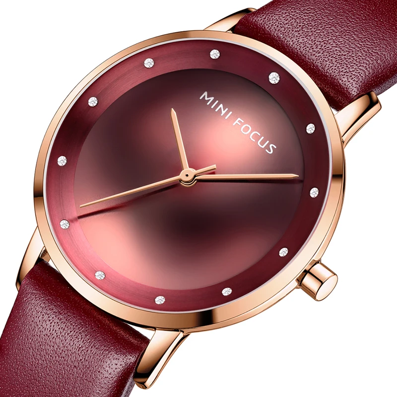MINI FOCUS MF0332L Casual Women Wrist Watches Simple Design Brown Genuine Leather Strap Waterproof Female Quartz Watch