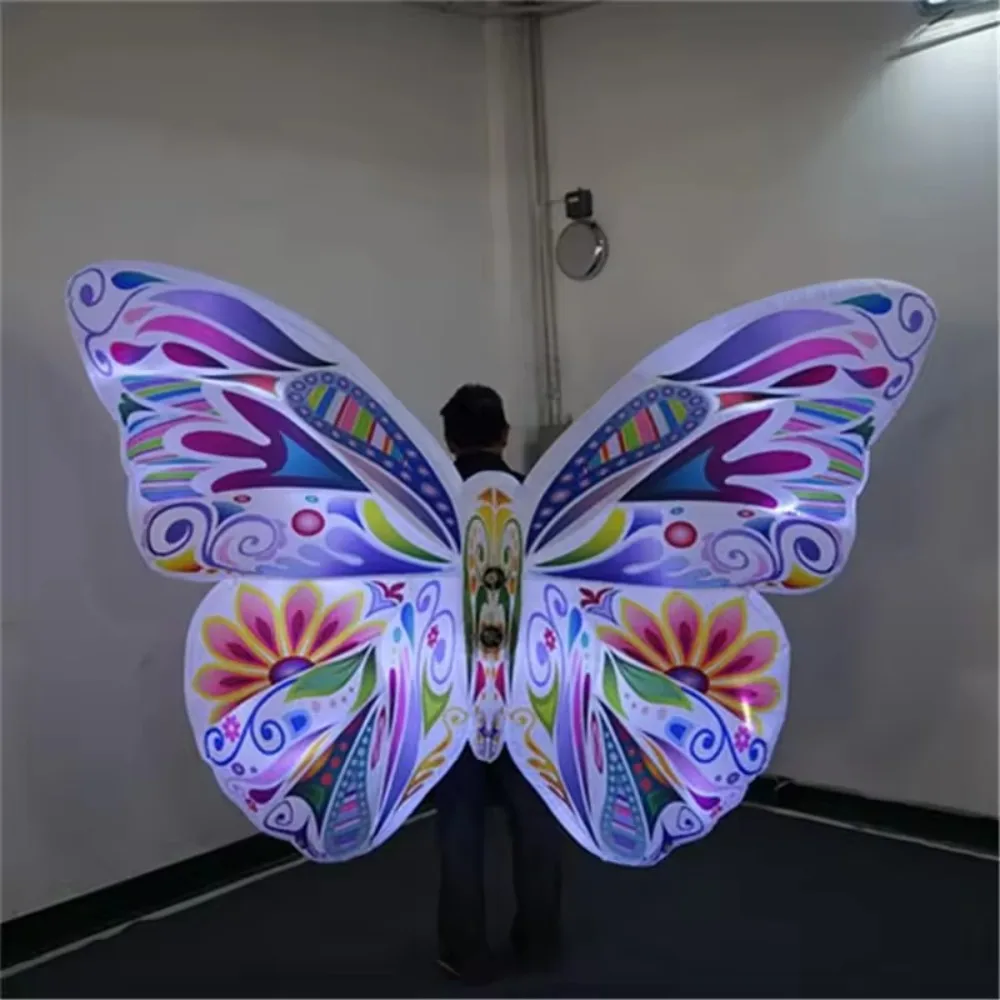 Chodzone gigantyczne nadmuchiwane skrzydła motyla z oświetleniem LED Piękny kostium sceniczny do dekoracji imprez paradnych