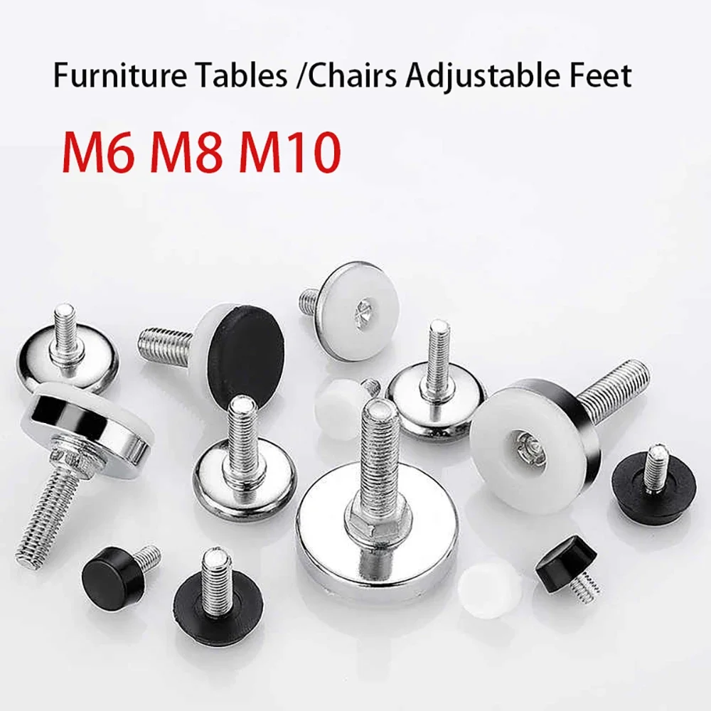 20Pcs M10 M8 M6 Screw Rubber Adjustable Feet Pad Table Chair Balck Leveling Foot Pad Furniture Leg Anti-shock Protection