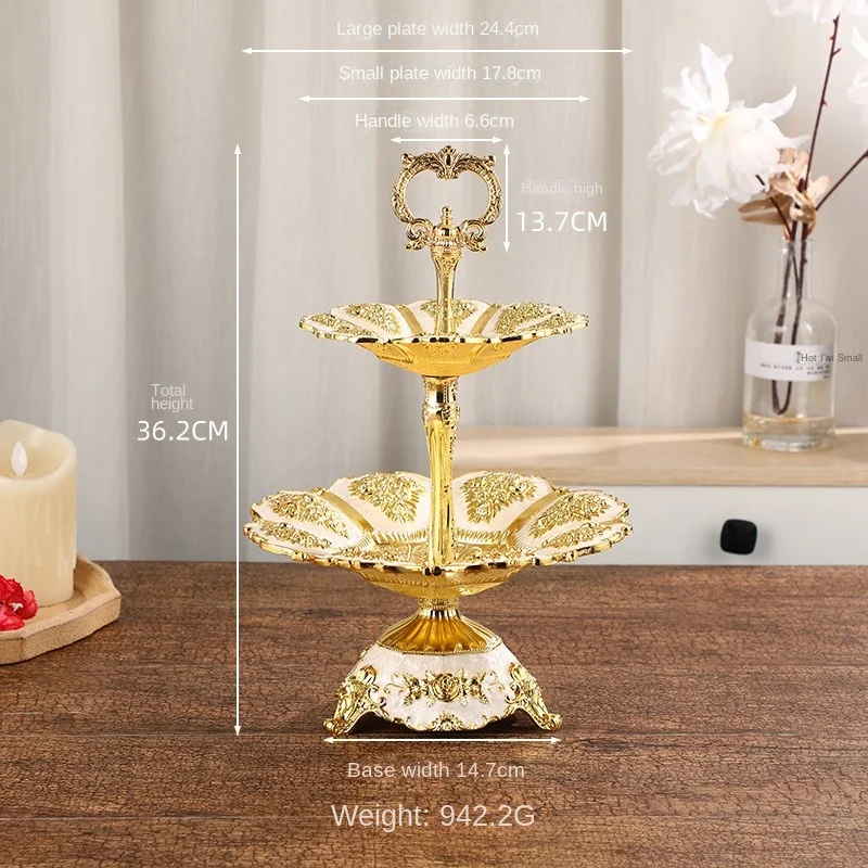 Luxury Portable Fruit Plate European Desktop Tray Wedding Party Cake Stand Home Nuts Sweets Decorative Storage Tray