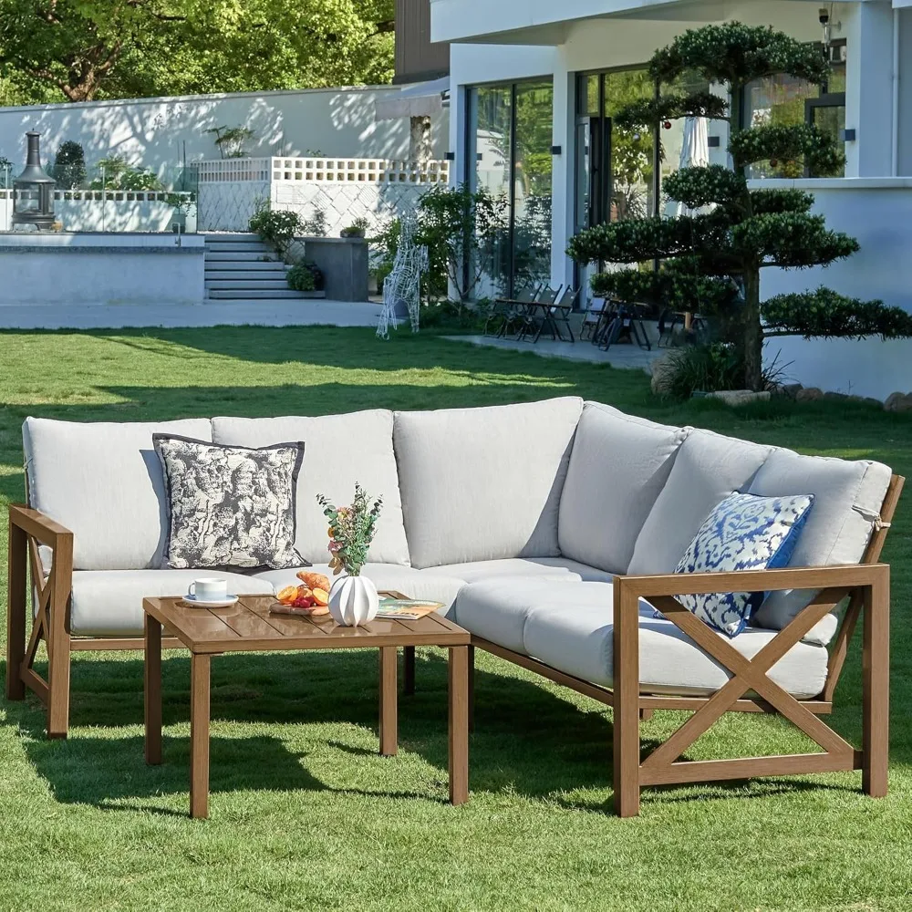 

6Pieces Patio Furniture Sets,Outdoor Furniture Set L Shape Sectional Couch Sofa Patios Conversation Sets with6.5"Patio Set