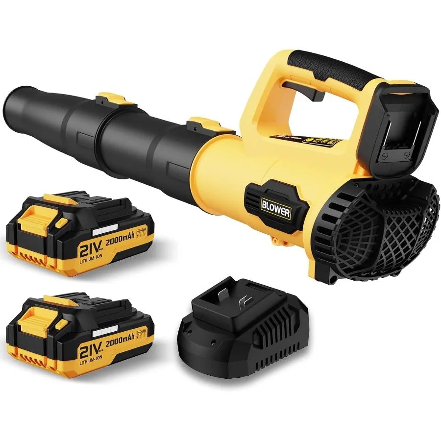 

21V Electric Cordless Leaf Blower with 2 x 2.0Ah Batteries and Charger Included Lightweight Design Ideal for Patio Cleaning Law