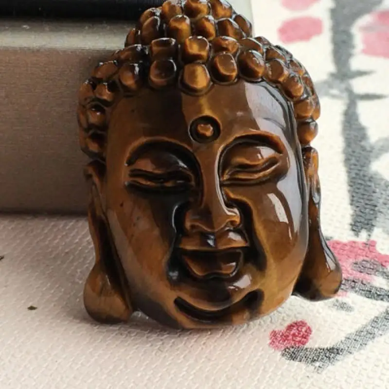 Certified Natural Tiger-Eye Stone Jade Hand-Carved Buddha Amulet Pendant