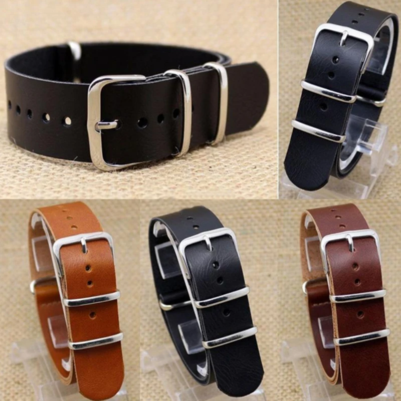 18/20/22/24mm Adjustment Leather Watchband Unisex All-match Replacement Stainless Steel Buckle Bracelet Strap Accessories