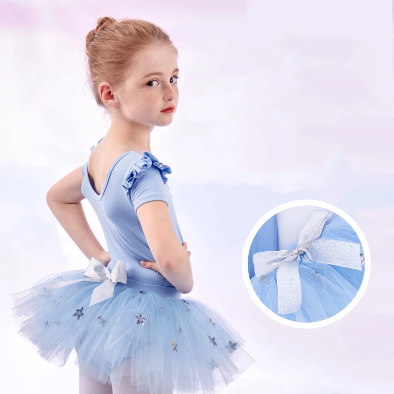 الأطفال ملابس رقص الفتيات أداء زي الخامس الرقبة طويلة الأكمام مطوي شبكة الباليه تنورة ربيع الخريف تنورة رقص جديدة #1