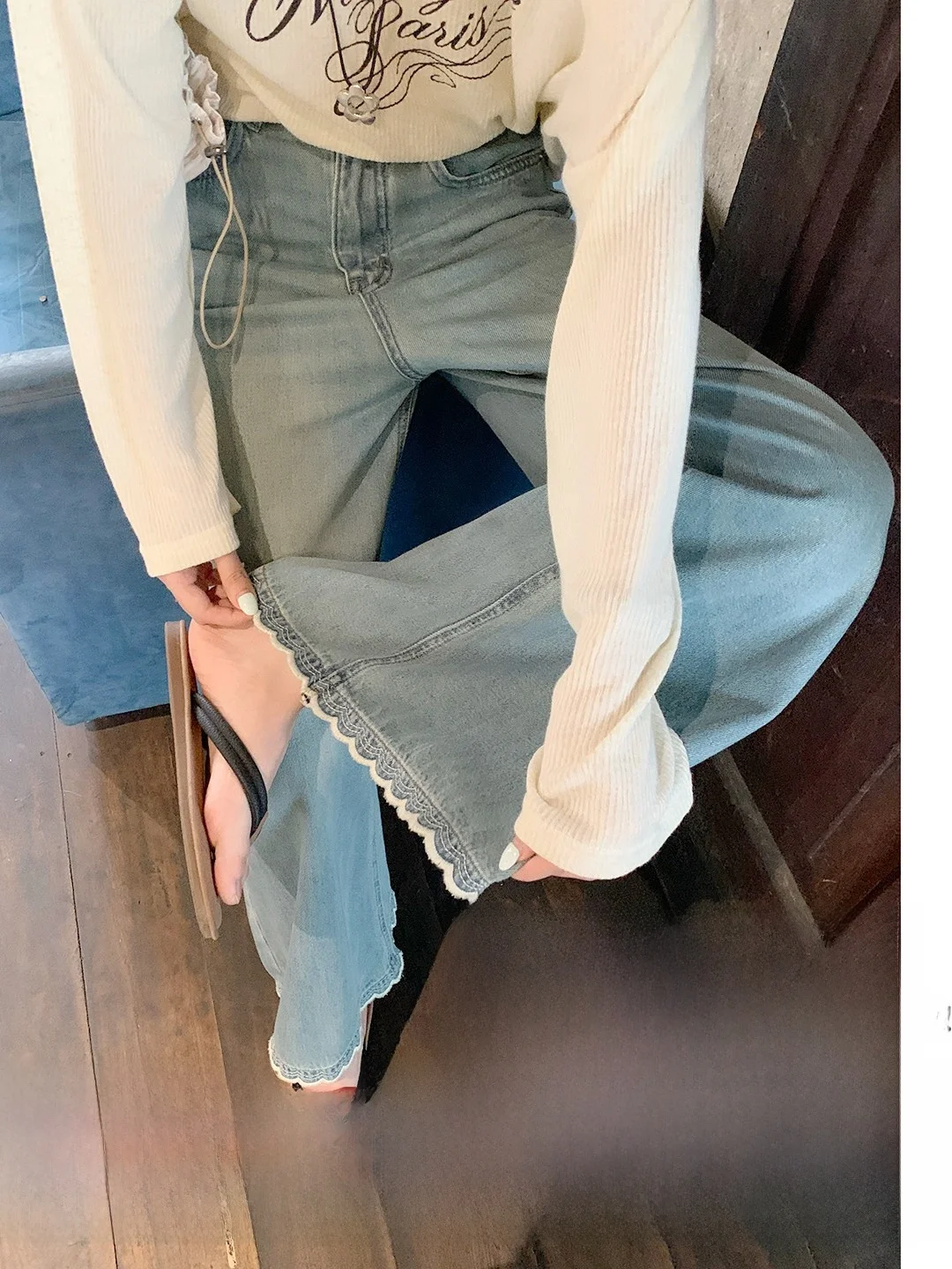 

Loose Wide Leg Denim Jeans Women's High Waist Korean Style Floral Pants Versatile Slimming Summer Cool Casual Jeans