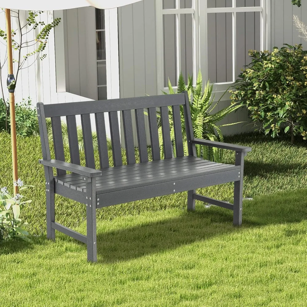 Outdoor Bench, 52-Inch Outside Bench All-Weather HDPE Park Bench with Backrest and Armrests, 705 lbs Weight Capacity