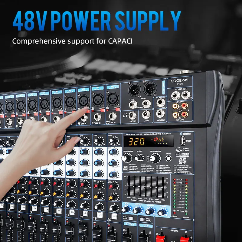 Gooermi PB Series Professional DJ Audio Mixer 6-16 Channels USB Sound Mixing Console with 320 DSP Effects 48V Phantom Power - view 2