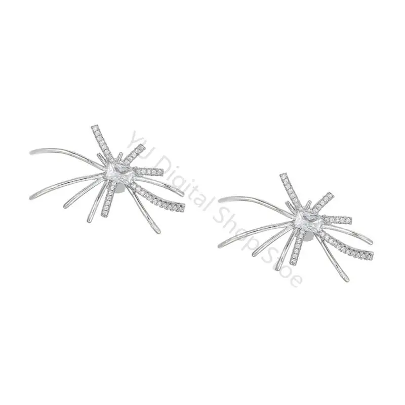 96BA Open-Ear-Schmuckclips mit achtbeiniger Form, silberfarbenem Metall und klarem Stein, Paar für FreeClip 1 und FreeClip – Detail 8
