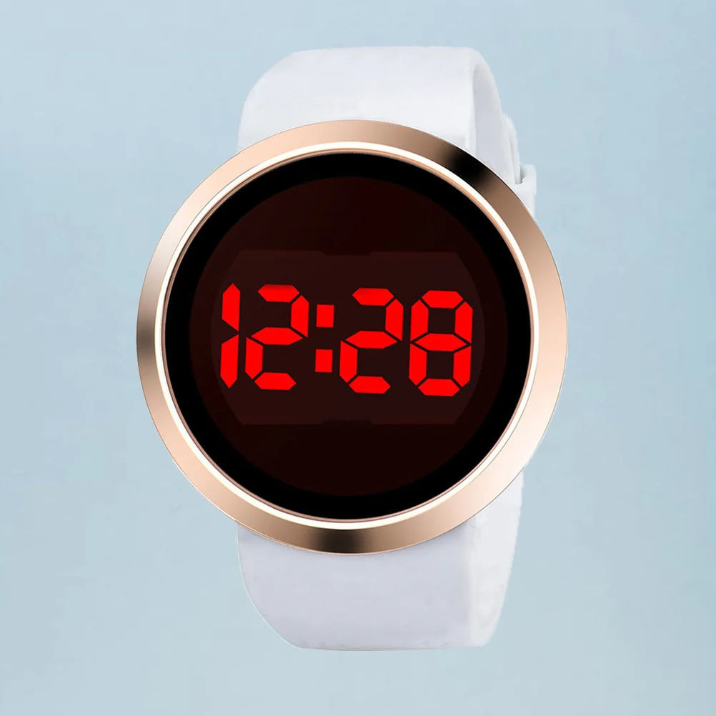 Led Watch White Band Pu Screen Alloy Men Women Electronic Wristwatch Gift For Birthday Shower