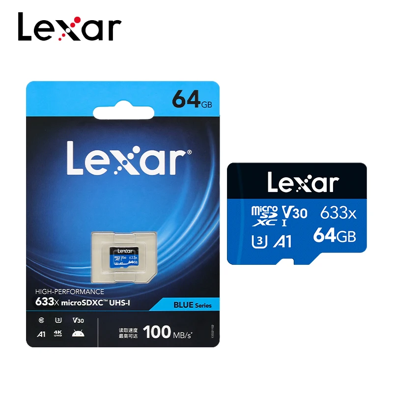 Lexar 633X 플래시 메모리 카드, 고속 U3 A2 C10 마이크로 SD 카드, 32GB 64GB 128GB 256GB 512GB TF 카드, 어댑터 포함, 100 MB/s