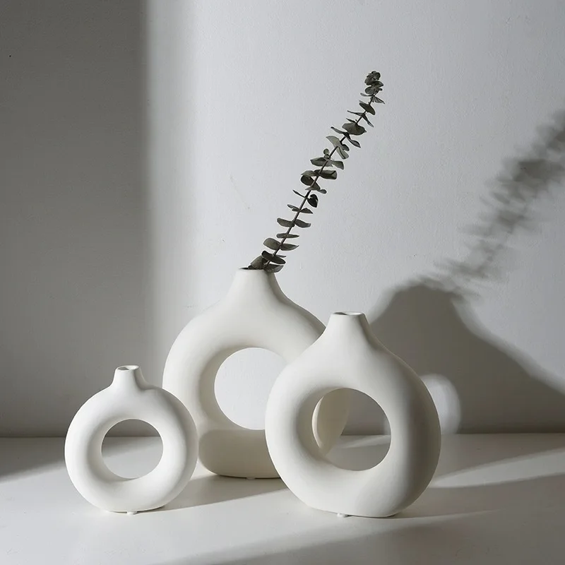Einfache Kunststoff Vase Donut Form Einzigen Blumentopf Hause Wohnzimmer Dekoration Tisch Ornamente Kreis Blume Anordnung Vase – Detail 8