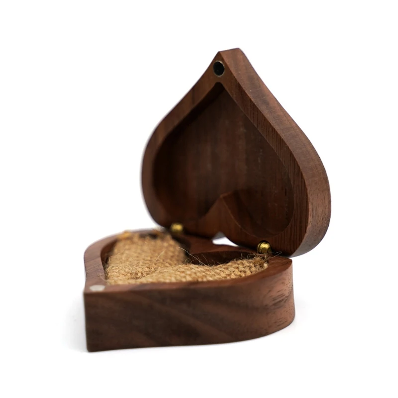 Wedding Love Ring Box Walnut Pair Ring Storage Packaging Gift Box Heart-shaped Wooden Box Ear Earrings Jewelry Dropshipping