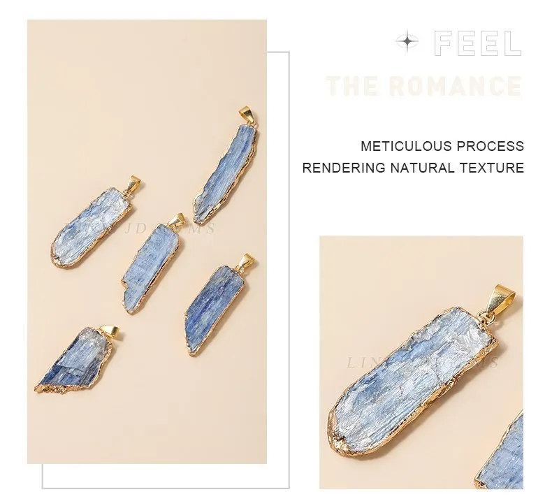 1 Pc Natürliche Raue Blaue Kyanit Stein Lange Anhänger Gold Silber Überzogen Raw Charms Für Schmuck Machen Halskette Zubehör Erkenntnisse – Detail 5