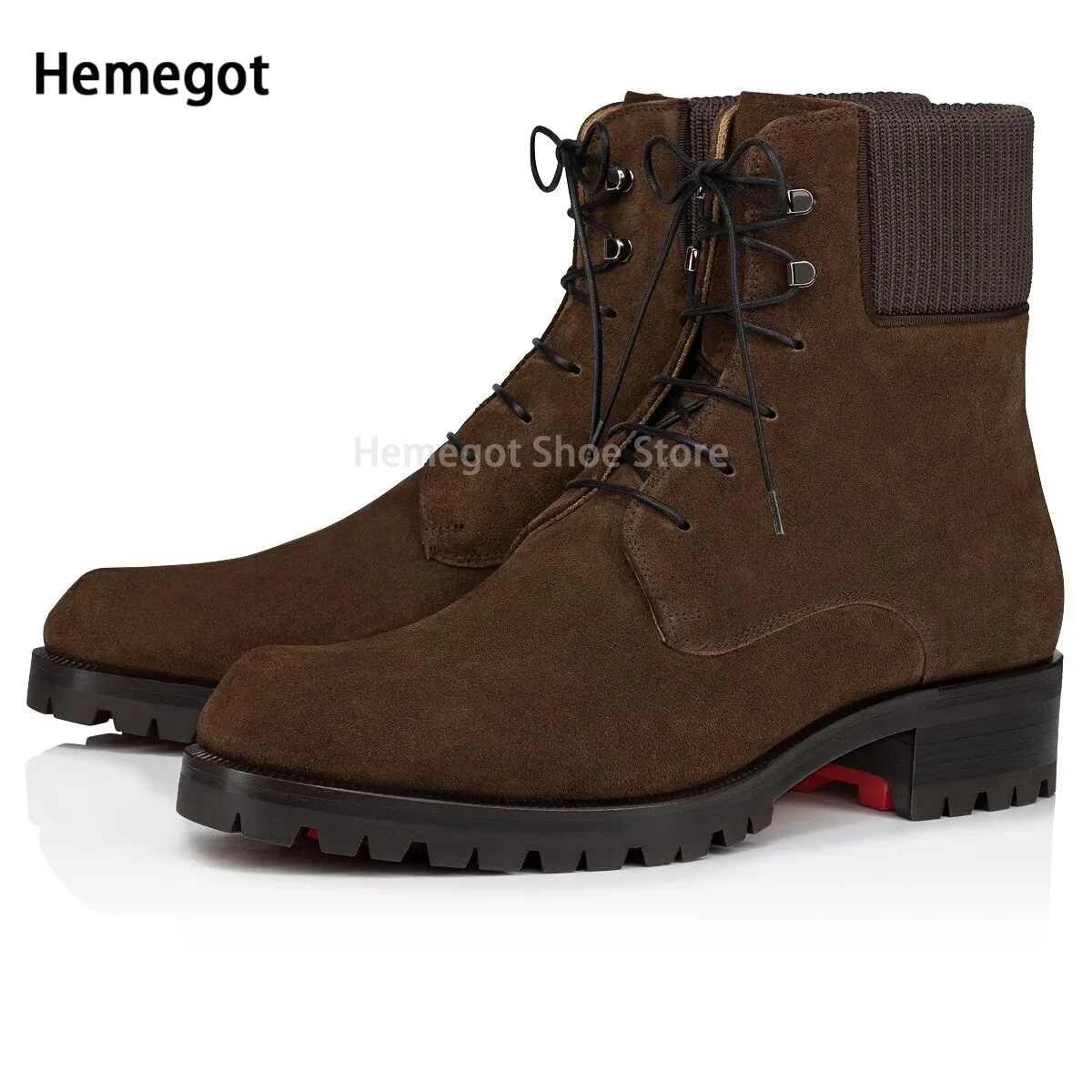 Dark Brown Suede Boots for Men Ankle Low-Heeled Lace-Up Winter Booties Casual High-Top Wear-Resistant Shoes Autumn Boots