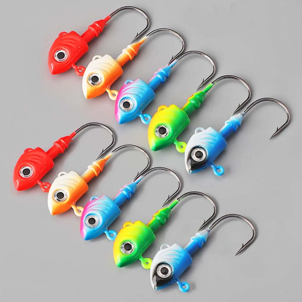 

10 шт./15 шт., 20 г/30 г/40 г/45 г/10 г/15 г, рыболовные крючки с джиг-головкой, красочные свинцовые крючки для приманки, рыболовные снасти, мягкие крючки для червей