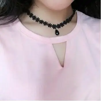 Fashion Daisy Black Lace Leather Velet Strip Choker Necklace  Multilayers Collar Women Statement Wedding Jewelry Wholesale