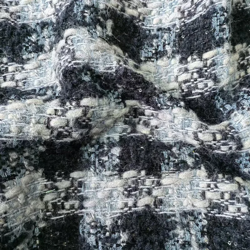 

Черная решетчатая плетеная шерстяная твидовая ткань для женщин, осенняя куртка, костюмы, пальто, ткань «сделай сам», швейный материал