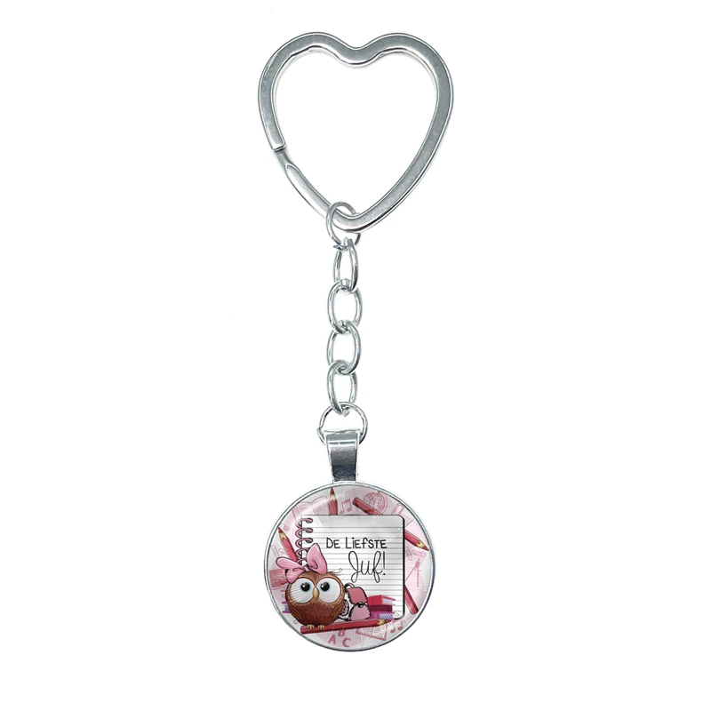 VOOR DE Liefste Juf Sleutelhanger Glass Heart Keychain Anneau Porte Clef Bedankt Juf Cadeau Letter Thank You Dear Teacher Gift