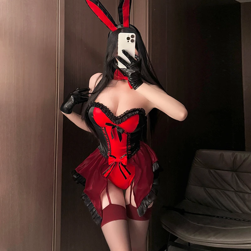 Anime Sexy Bunny Girl Cosplay Costumes Halloween Party Suit PU Leather Sexy Bodysuit Erotic Roleplay Women Sexy Lingerie New