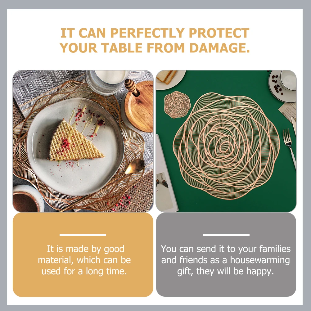 

2 Pcs Hollow Placemat Heat-resistant Rose Shape Tableware Accessories Insulation Pvc