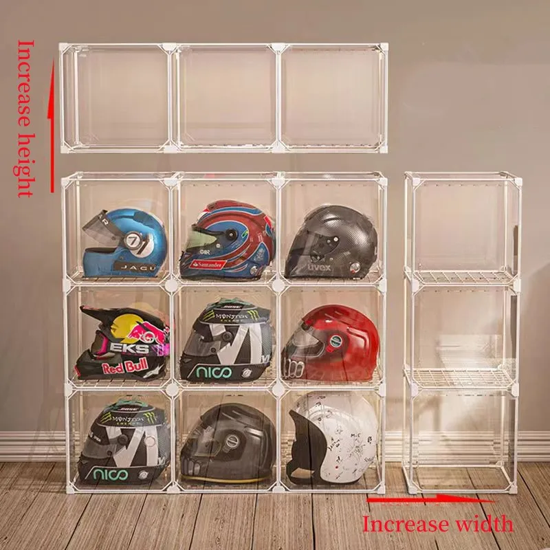 Imagem -06 - Rack de Armazenamento de Capacete de Plástico Transparente Minimalista Chapéu da Motocicleta Armário de Armazenamento à Prova de Poeira Casa Dobrável Roupas Gancho Prateleira