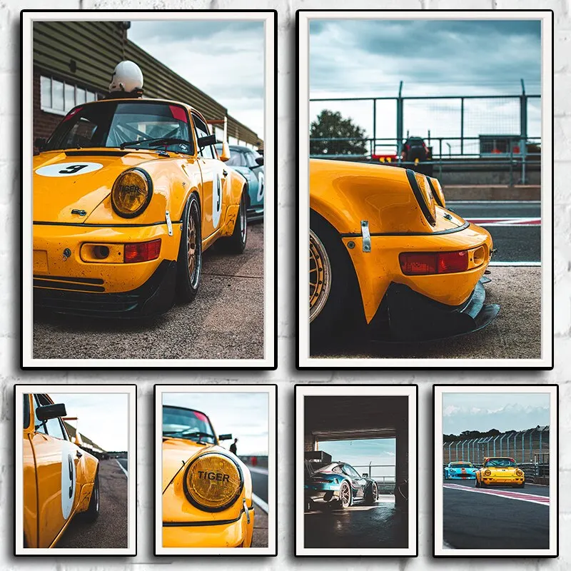 Porsche  Turbo Classic Car Canvas Print  Vintage Sports Car Wall Art for Living Room Decor