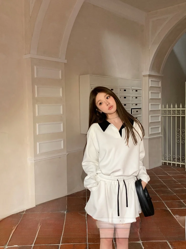 

KAS Повседневная свободная цветная юбка трапециевидной формы с высокой талией, комплект свитшотов с высокой талией, длинный свек, свободный крой, хлопковая юбка...