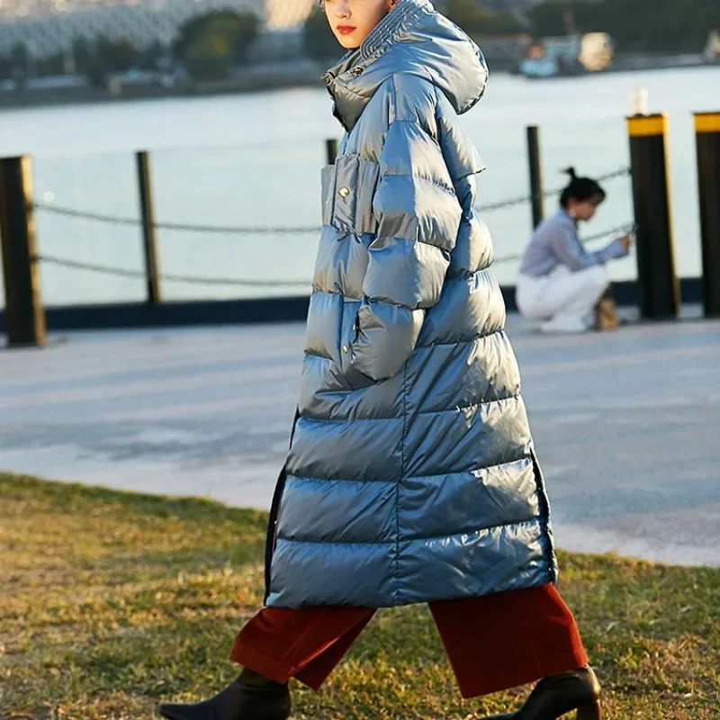 겨울 의류 90 화이트 오리 다운 코트 두꺼운 긴 하이 엔드 다운 재킷 여성