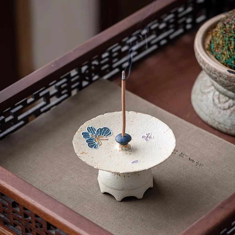 

High-end Incense Burner Home Zen-inspired Chinese Exquisite Decorative Blue and White Hand-painted Small Butterfly Incense Stick