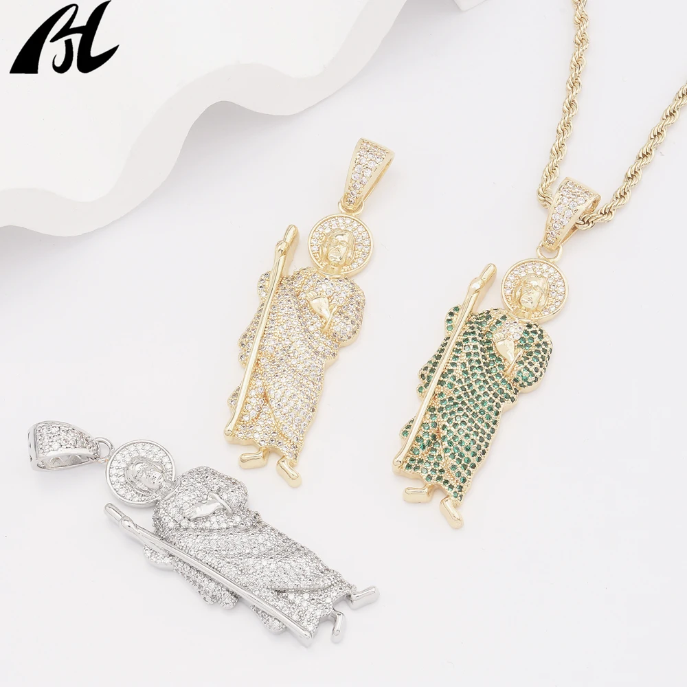 

14K Gold Plated Brass Full Diamond Zircon Pulsera Saint Jude Pendant Various Multicolor Styles Fashion Jewelry & Charms