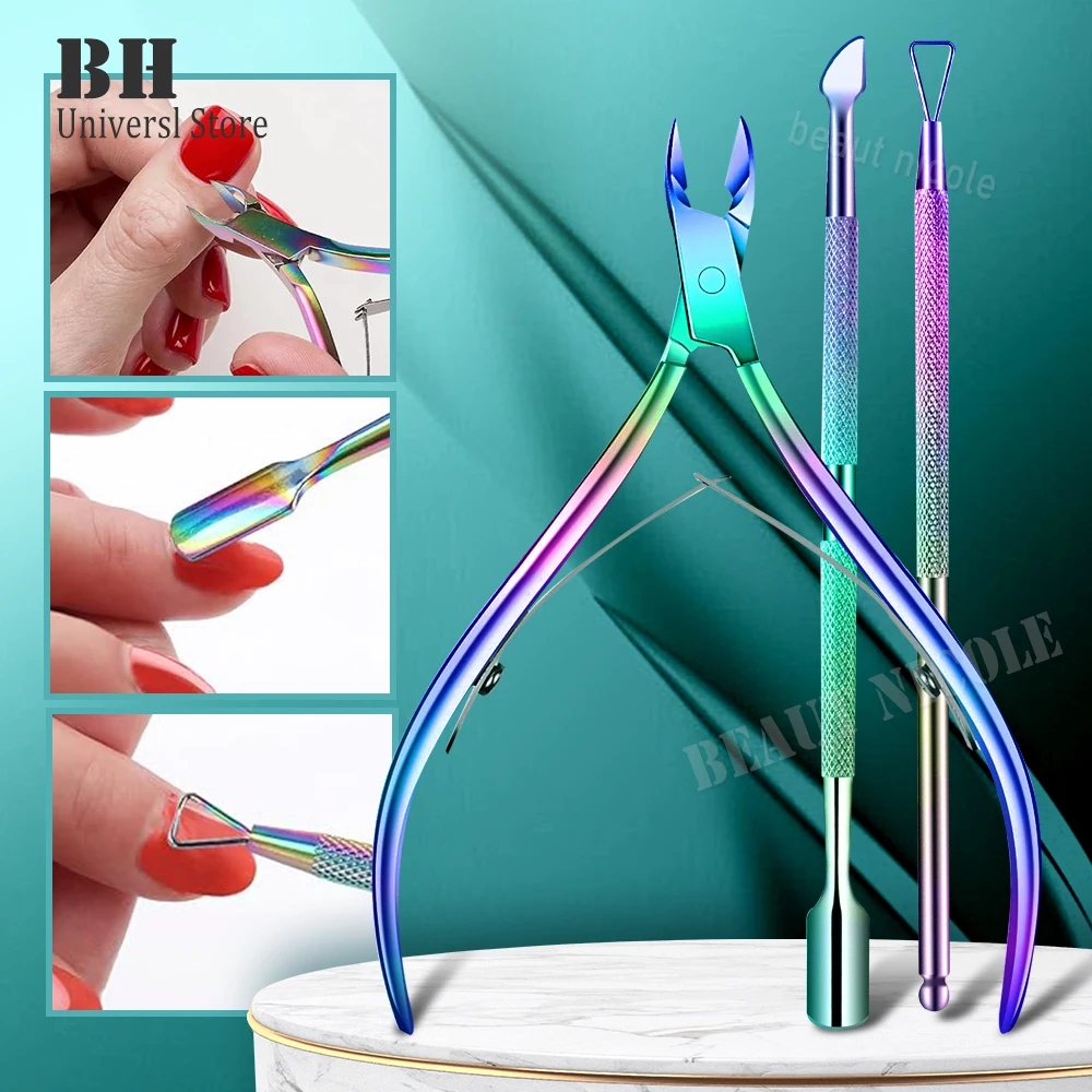 

3Pcs/set Cuticle Trimmer with Cuticle Pusher Remover Professional Stainless Steel Cuticle Cutter Nippers Manicure Tools