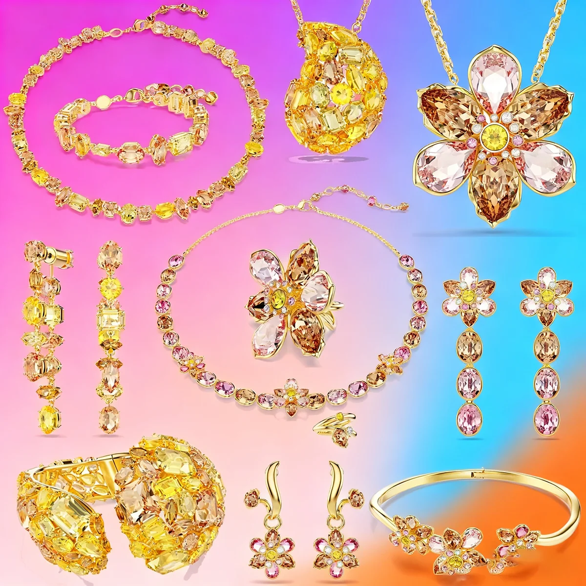 

Original New Caramel Candy Flower Crystal Jewelry High Quality Tassel Earrings Exquisite Necklace Ring Bracelet Women Wedding